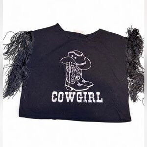 Cowgirl Fringe Sleeve Top - Black